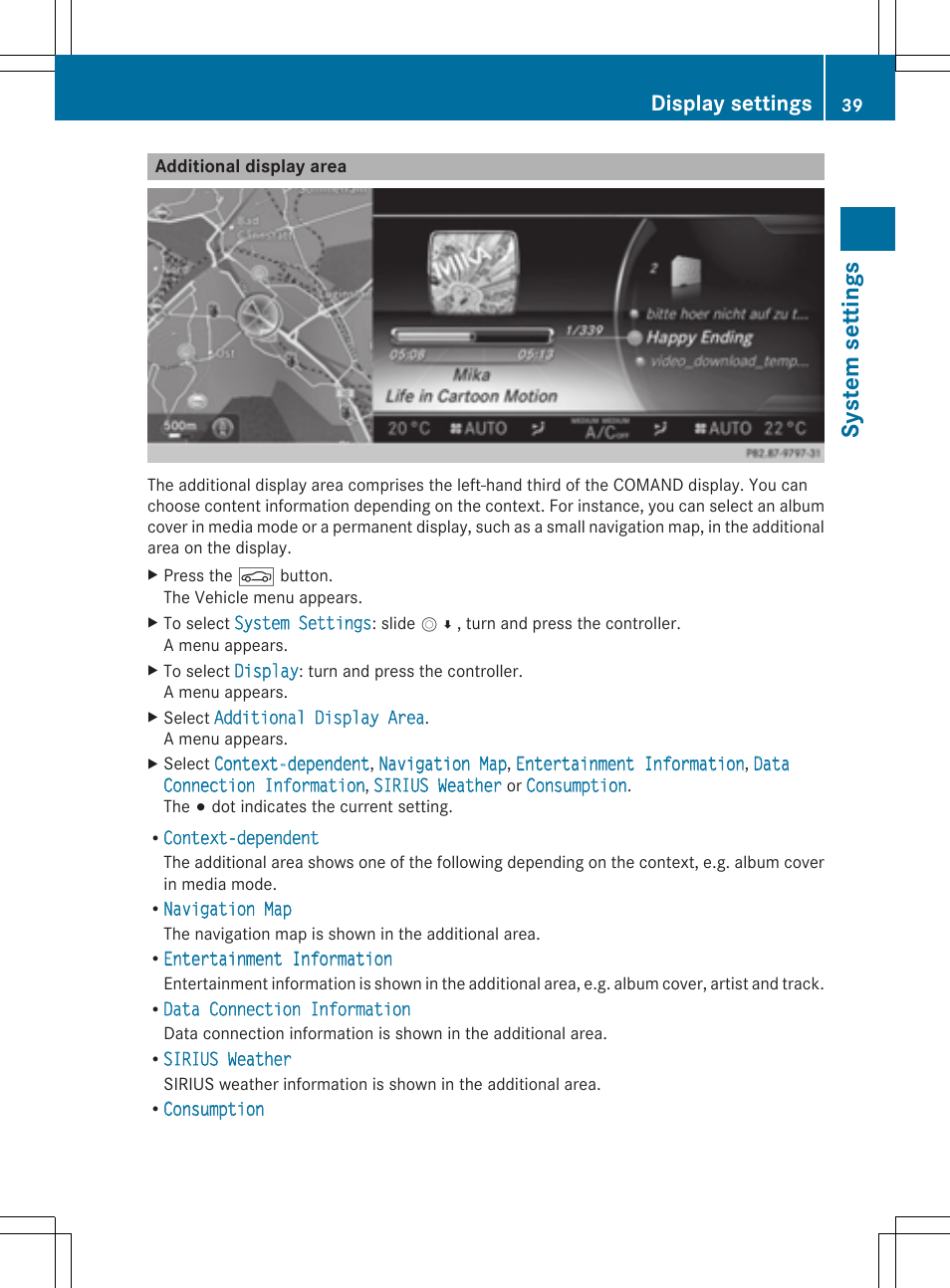 Sys tem set tings, Display settings | Mercedes-Benz S-Class 2014 COMAND Manual User Manual | Page 41 / 278