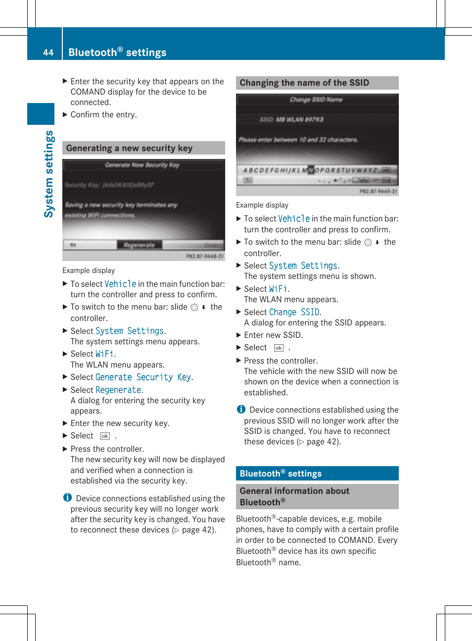 Sys tem se ttin gs, Bluetooth, Settings | Mercedes-Benz S-Class 2014 COMAND Manual User Manual | Page 46 / 278