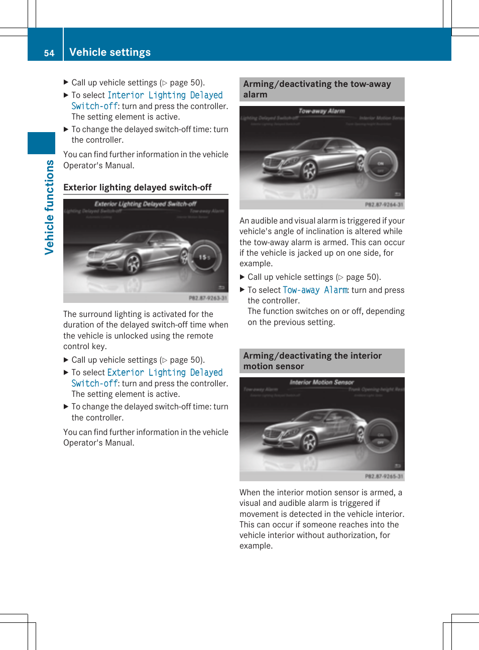Veh icle fu nct ions, Vehicle settings | Mercedes-Benz S-Class 2014 COMAND Manual User Manual | Page 56 / 278