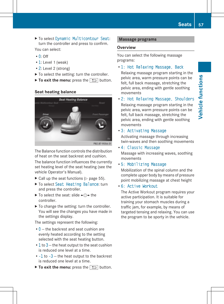 Vehicle functions, Seats | Mercedes-Benz S-Class 2014 COMAND Manual User Manual | Page 59 / 278