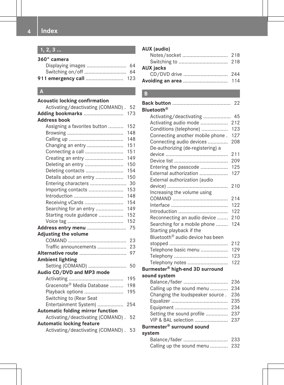 Index | Mercedes-Benz S-Class 2014 COMAND Manual User Manual | Page 6 / 278