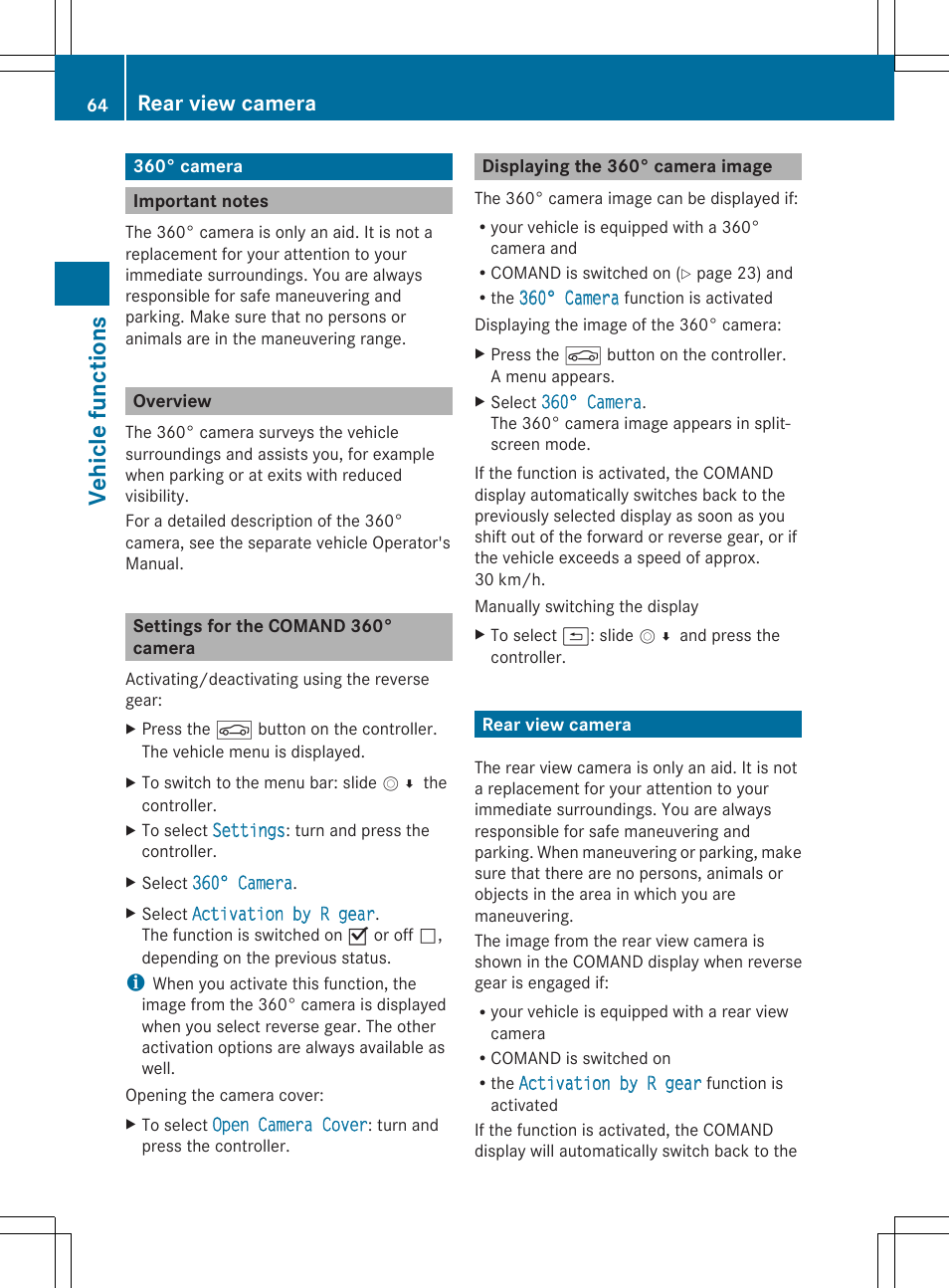 Vehicle funct ions, Rear view camera | Mercedes-Benz S-Class 2014 COMAND Manual User Manual | Page 66 / 278