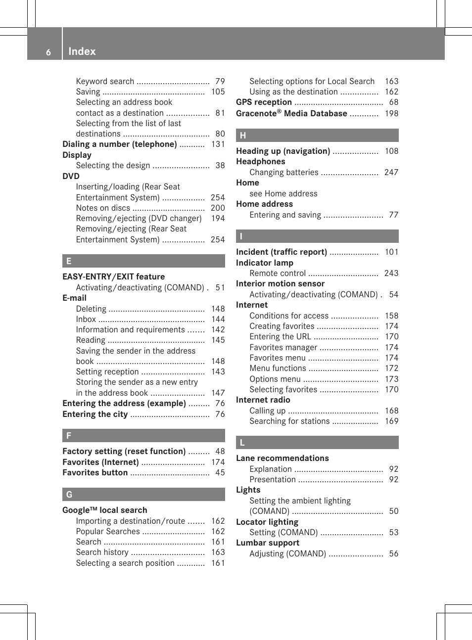 Index | Mercedes-Benz S-Class 2014 COMAND Manual User Manual | Page 8 / 278