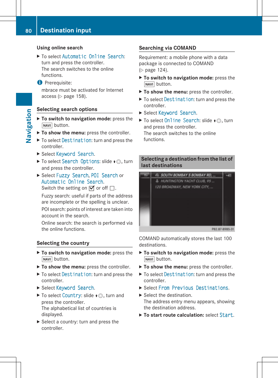 Navigat ion, Destination input | Mercedes-Benz S-Class 2014 COMAND Manual User Manual | Page 82 / 278