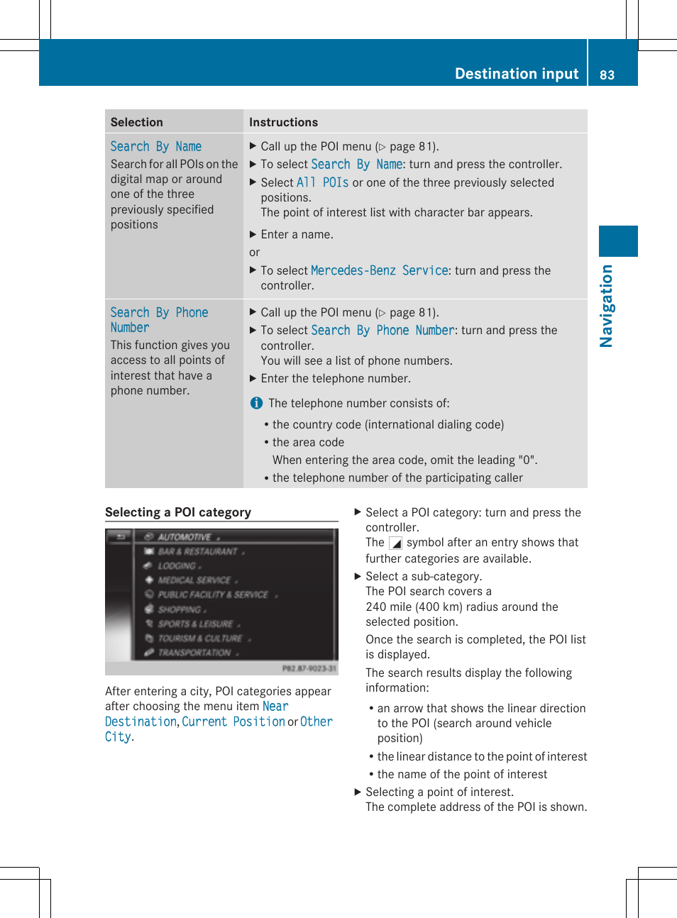 Navigation, Destination input | Mercedes-Benz S-Class 2014 COMAND Manual User Manual | Page 85 / 278