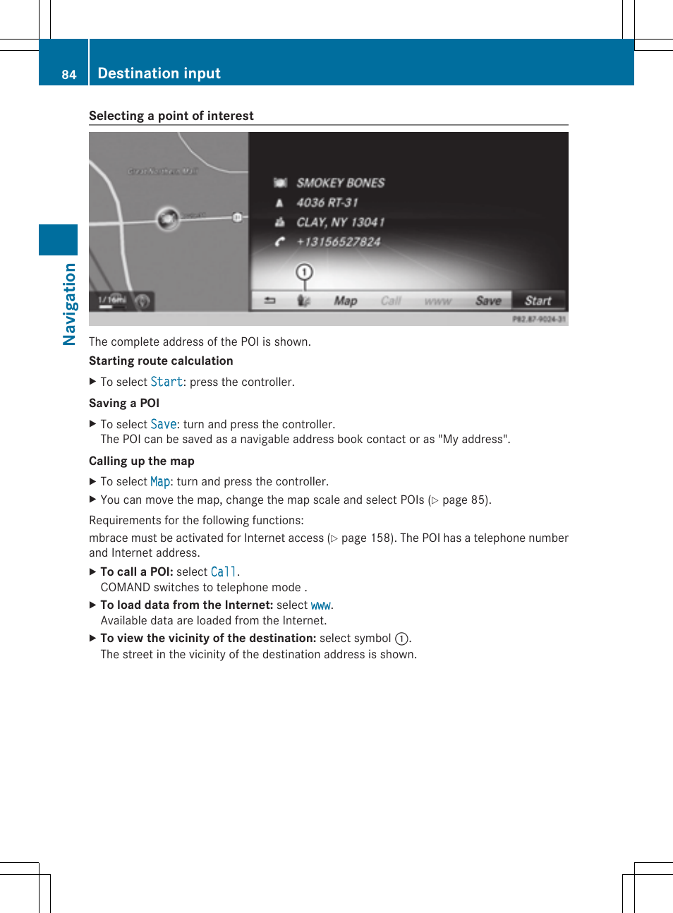 Navigation, Destination input | Mercedes-Benz S-Class 2014 COMAND Manual User Manual | Page 86 / 278