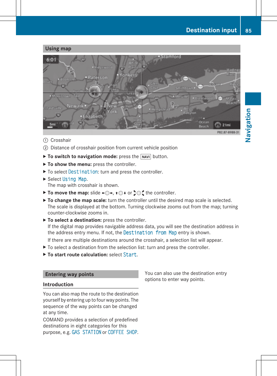 Navigat ion, Destination input | Mercedes-Benz S-Class 2014 COMAND Manual User Manual | Page 87 / 278