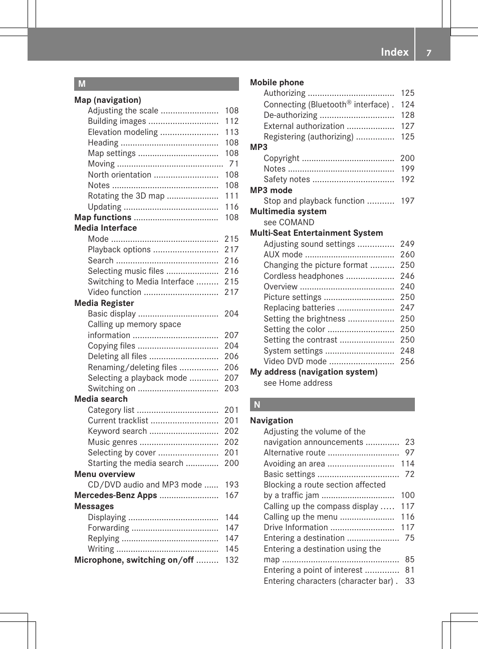 Index | Mercedes-Benz S-Class 2014 COMAND Manual User Manual | Page 9 / 278