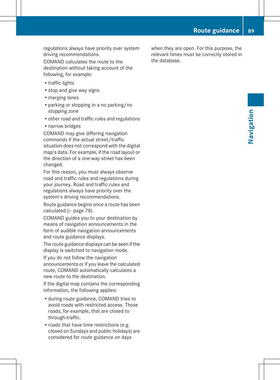 Navigatio n, Route guidance | Mercedes-Benz S-Class 2014 COMAND Manual User Manual | Page 91 / 278