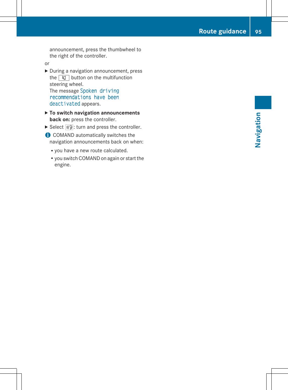 Na viga tion, Route guidance | Mercedes-Benz S-Class 2014 COMAND Manual User Manual | Page 97 / 278