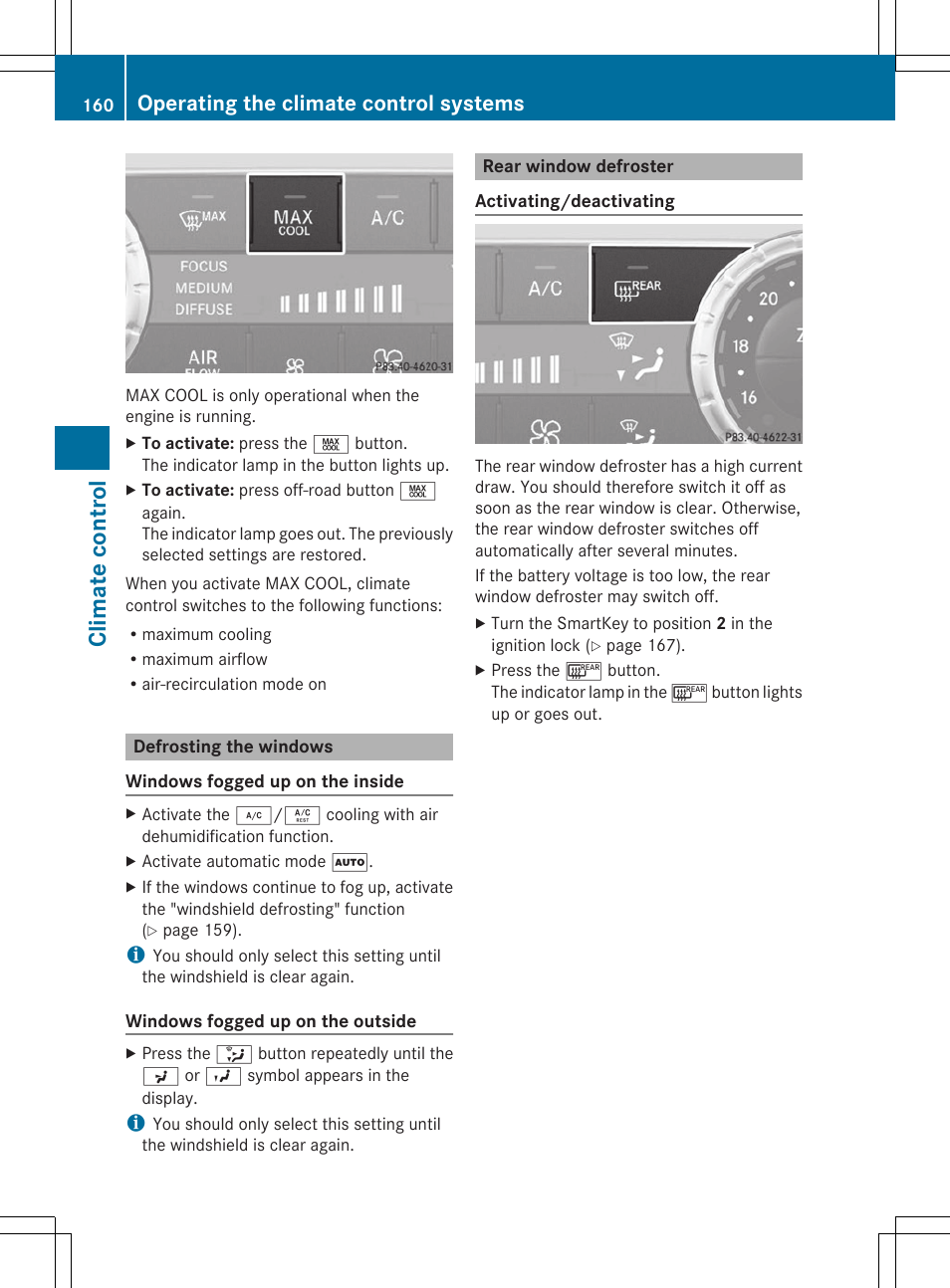 Climate control, Operating the climate control systems | Mercedes-Benz GL-Class 2014 Owners Manual User Manual | Page 162 / 462