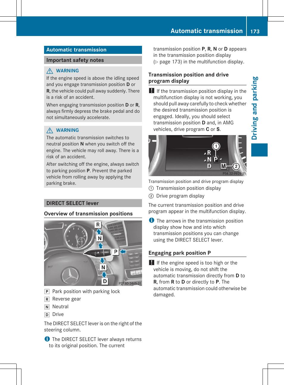Dr ivi ng an d parki ng, Automatic transmission | Mercedes-Benz GL-Class 2014 Owners Manual User Manual | Page 175 / 462