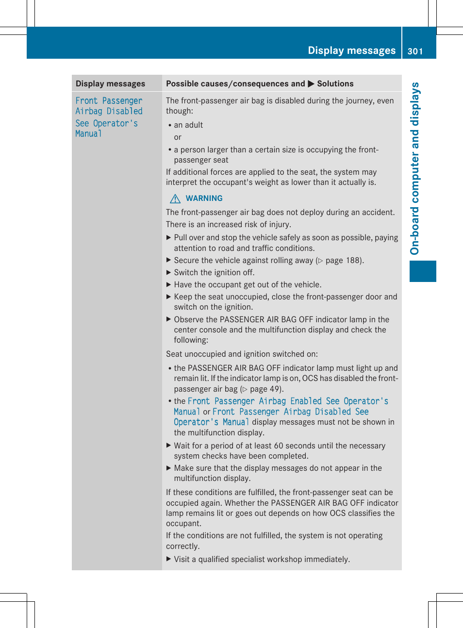 On -b oar d comp ut er an d di sp lay s, Display messages | Mercedes-Benz GL-Class 2014 Owners Manual User Manual | Page 303 / 462