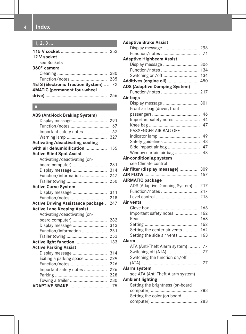 Index | Mercedes-Benz GL-Class 2014 Owners Manual User Manual | Page 6 / 462