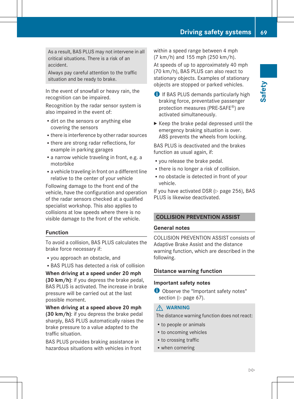 Safe ty, Driving safety systems | Mercedes-Benz GL-Class 2014 Owners Manual User Manual | Page 71 / 462