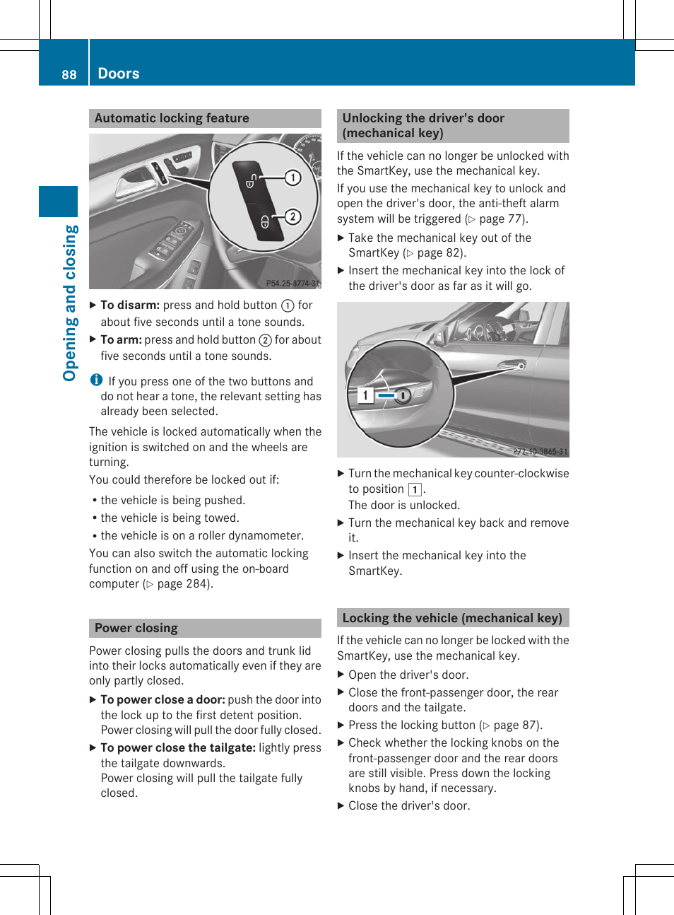 Op ening and closing, Doors | Mercedes-Benz GL-Class 2014 Owners Manual User Manual | Page 90 / 462