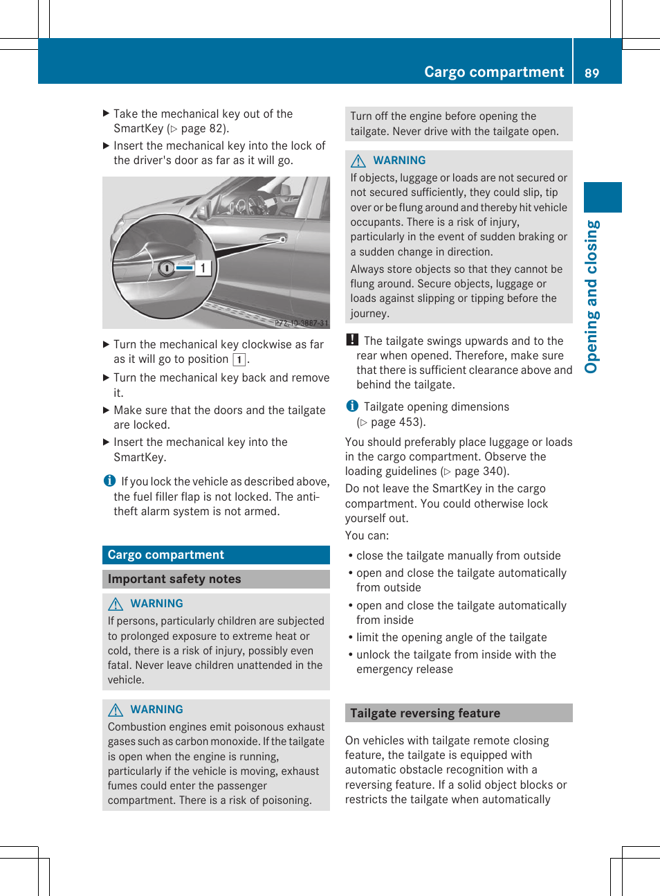 Opening and closing, Cargo compartment | Mercedes-Benz GL-Class 2014 Owners Manual User Manual | Page 91 / 462