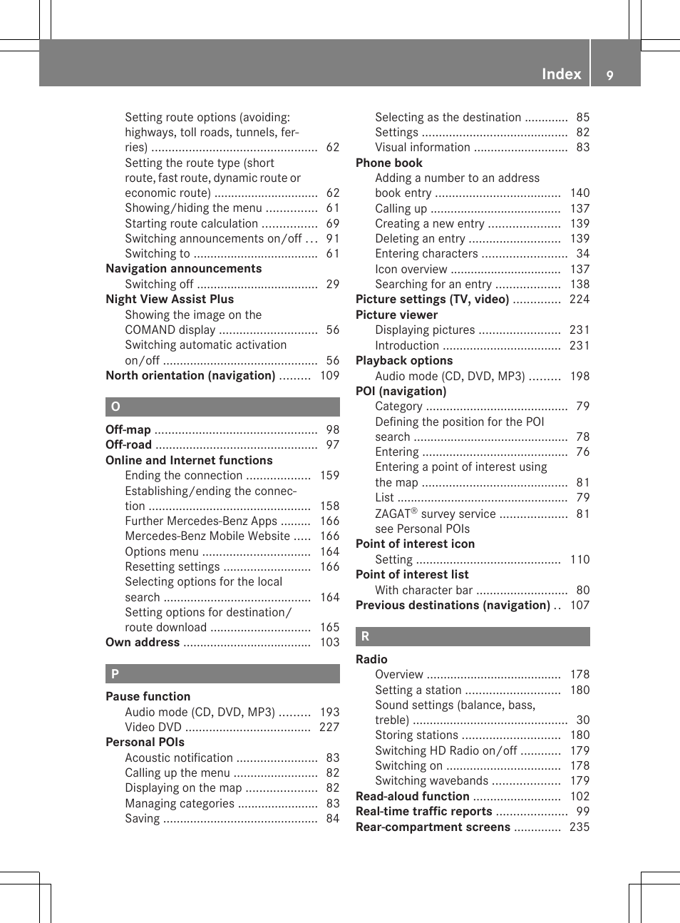 Index | Mercedes-Benz CLS-Class 2014 COMAND Manual User Manual | Page 11 / 270
