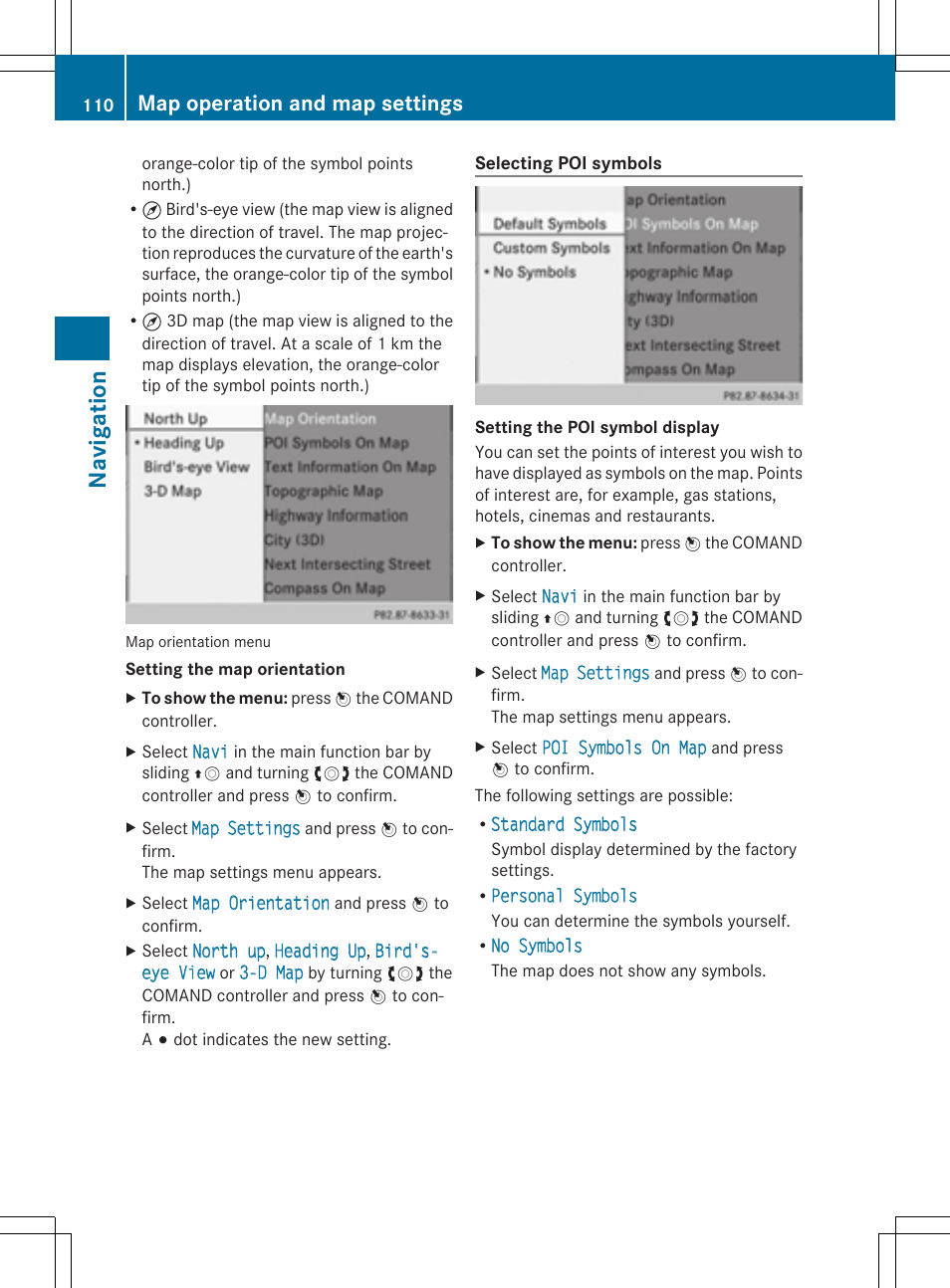 Navigation, Map operation and map settings | Mercedes-Benz CLS-Class 2014 COMAND Manual User Manual | Page 112 / 270