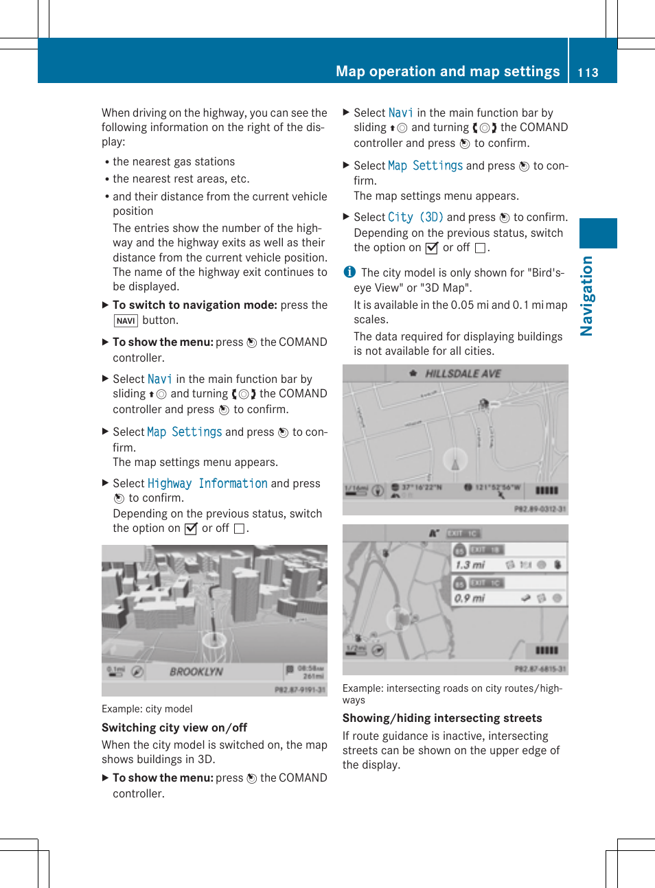 Navigation, Map operation and map settings | Mercedes-Benz CLS-Class 2014 COMAND Manual User Manual | Page 115 / 270