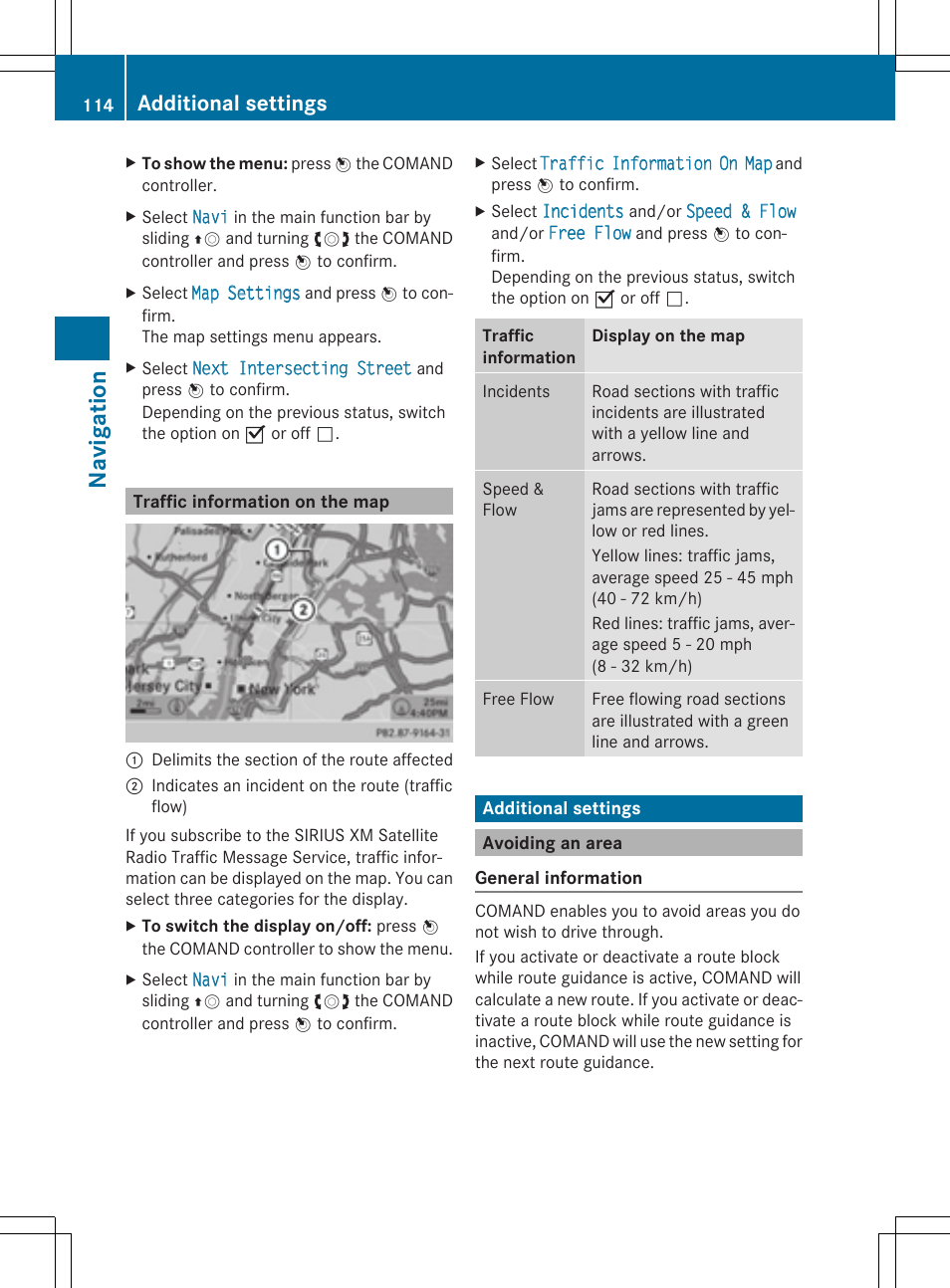 Navi gati on, Additional settings | Mercedes-Benz CLS-Class 2014 COMAND Manual User Manual | Page 116 / 270