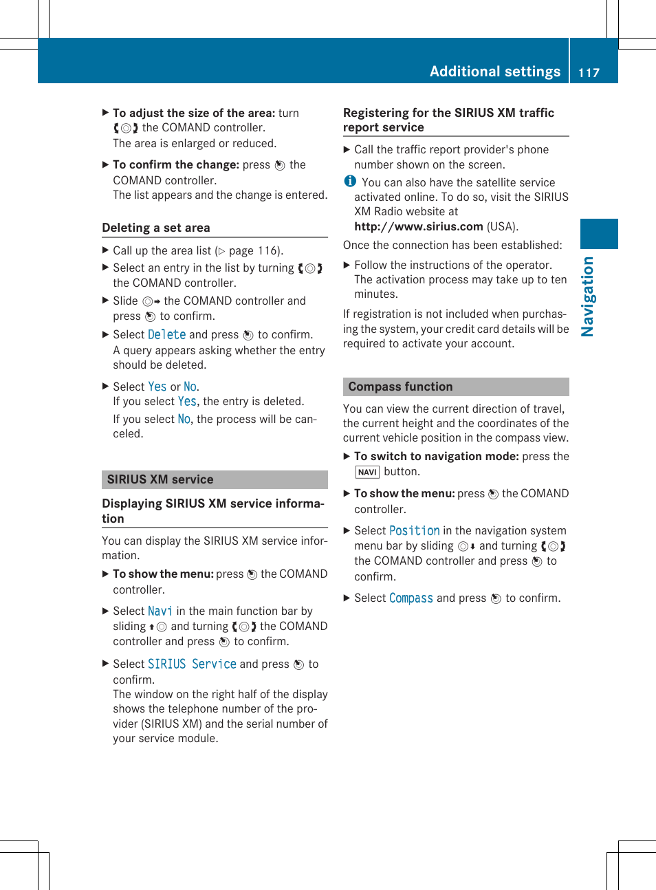 Navi gati on, Additional settings | Mercedes-Benz CLS-Class 2014 COMAND Manual User Manual | Page 119 / 270