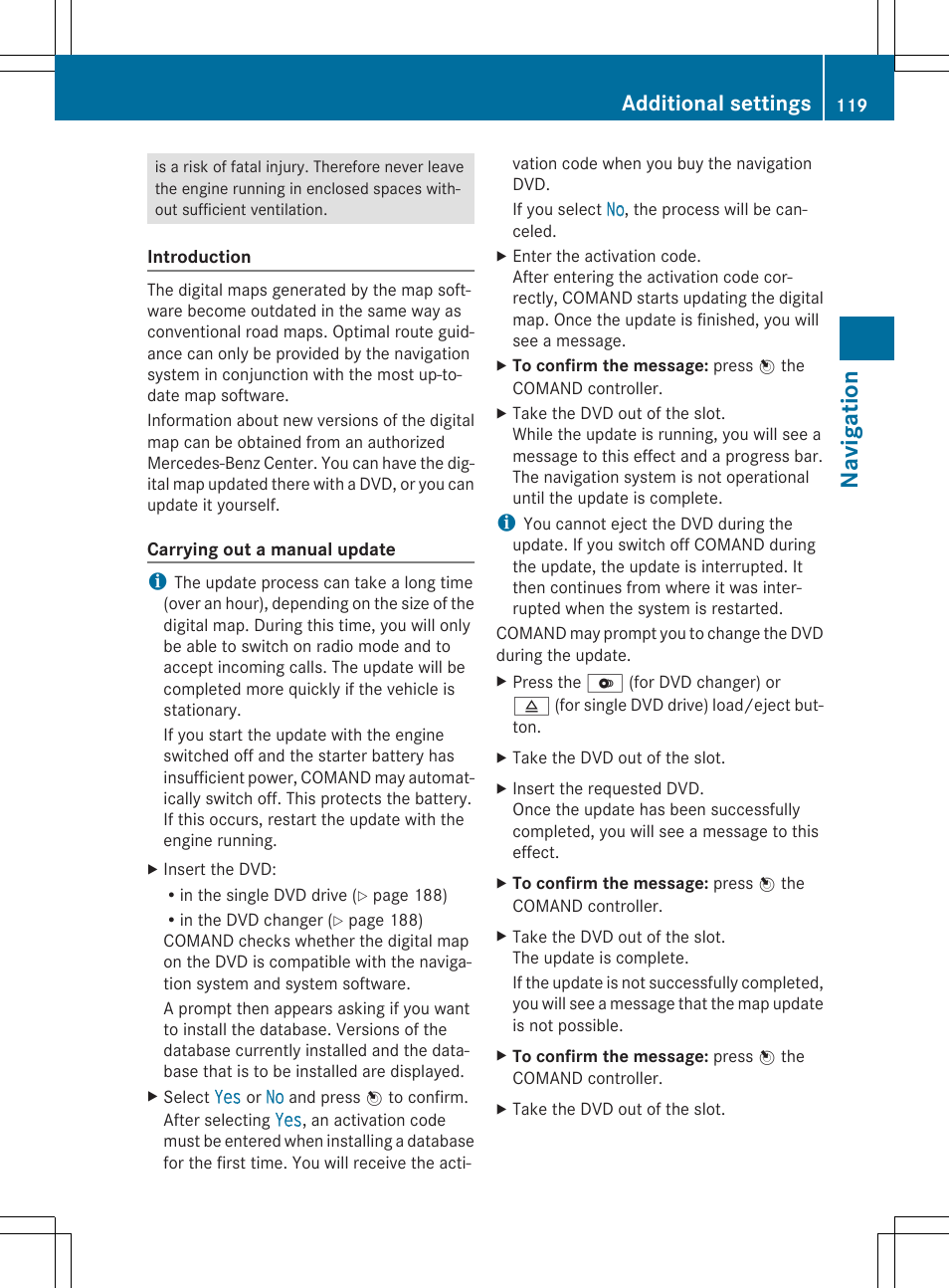 Navigat ion, Additional settings | Mercedes-Benz CLS-Class 2014 COMAND Manual User Manual | Page 121 / 270
