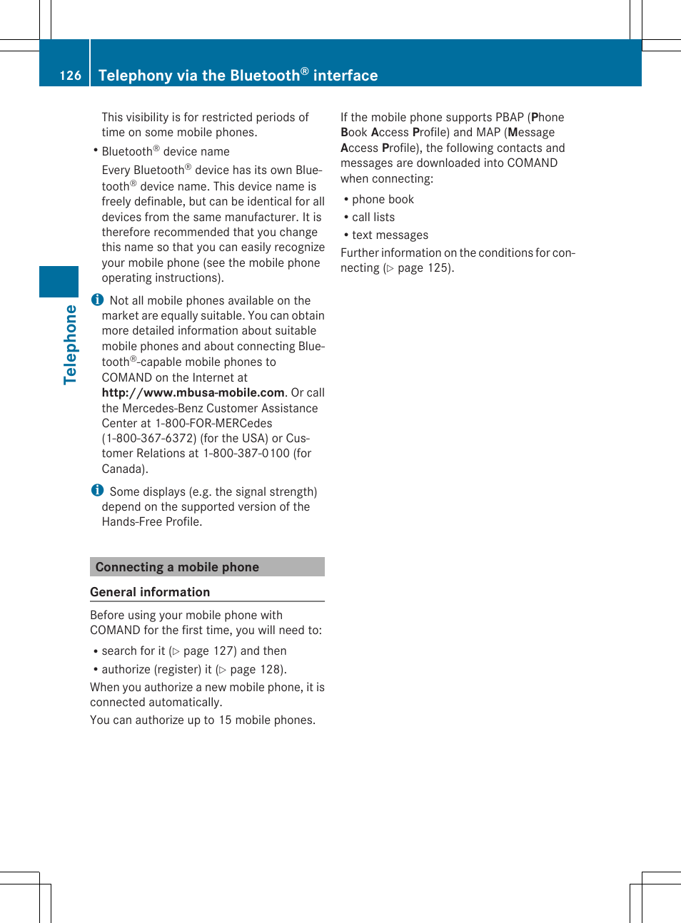 Teleph one, Telephony via the bluetooth, Interface | Mercedes-Benz CLS-Class 2014 COMAND Manual User Manual | Page 128 / 270