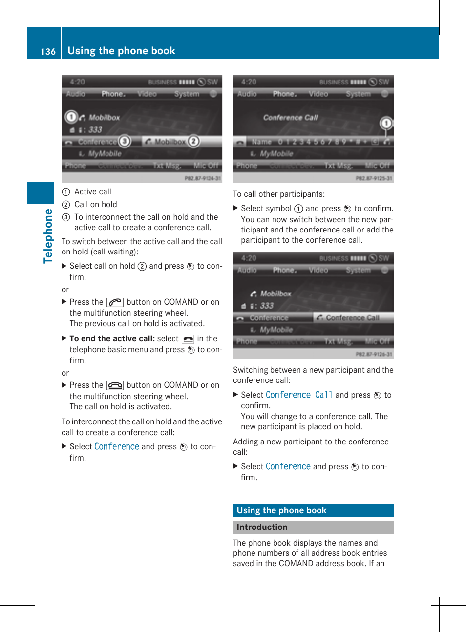 Tel eph on e, Using the phone book | Mercedes-Benz CLS-Class 2014 COMAND Manual User Manual | Page 138 / 270