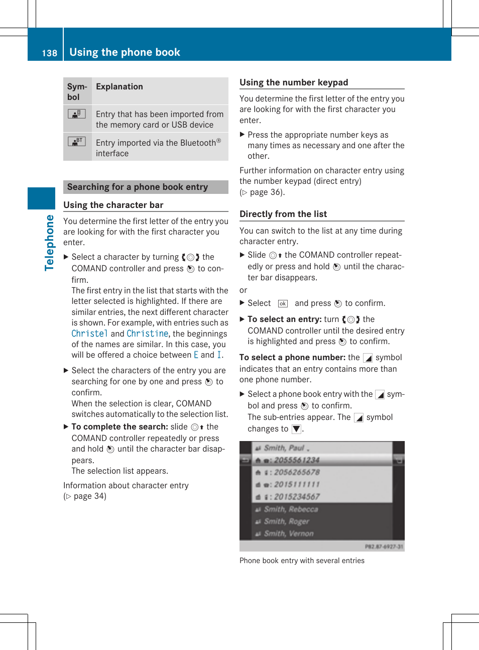 Telephone, Using the phone book | Mercedes-Benz CLS-Class 2014 COMAND Manual User Manual | Page 140 / 270