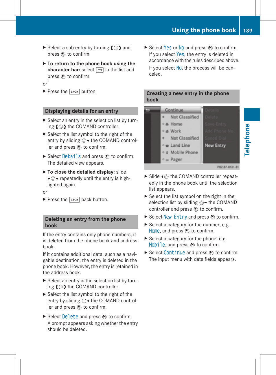 Tel epho ne, Using the phone book | Mercedes-Benz CLS-Class 2014 COMAND Manual User Manual | Page 141 / 270