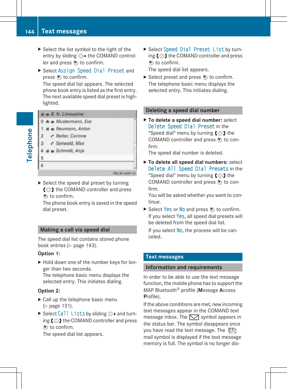 Tel epho ne, Text messages | Mercedes-Benz CLS-Class 2014 COMAND Manual User Manual | Page 146 / 270