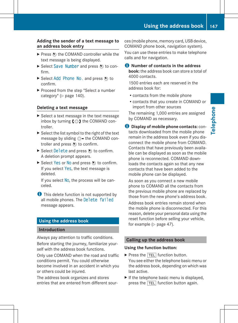 Tel eph one, Using the address book | Mercedes-Benz CLS-Class 2014 COMAND Manual User Manual | Page 149 / 270
