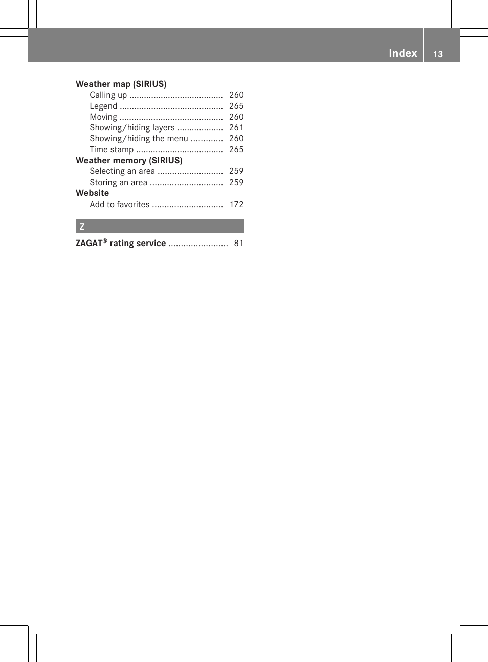Index | Mercedes-Benz CLS-Class 2014 COMAND Manual User Manual | Page 15 / 270