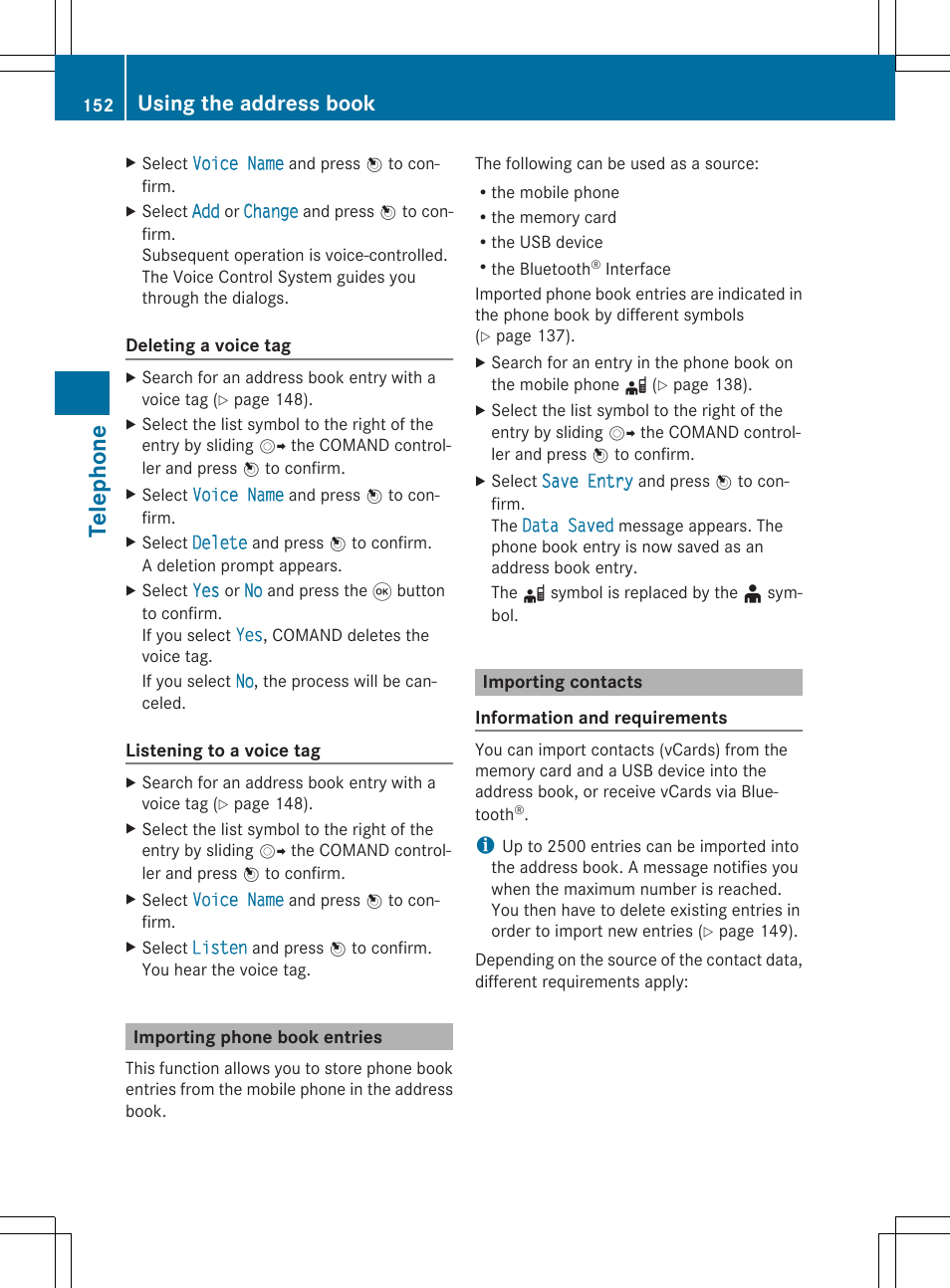 Tel epho ne, Using the address book | Mercedes-Benz CLS-Class 2014 COMAND Manual User Manual | Page 154 / 270