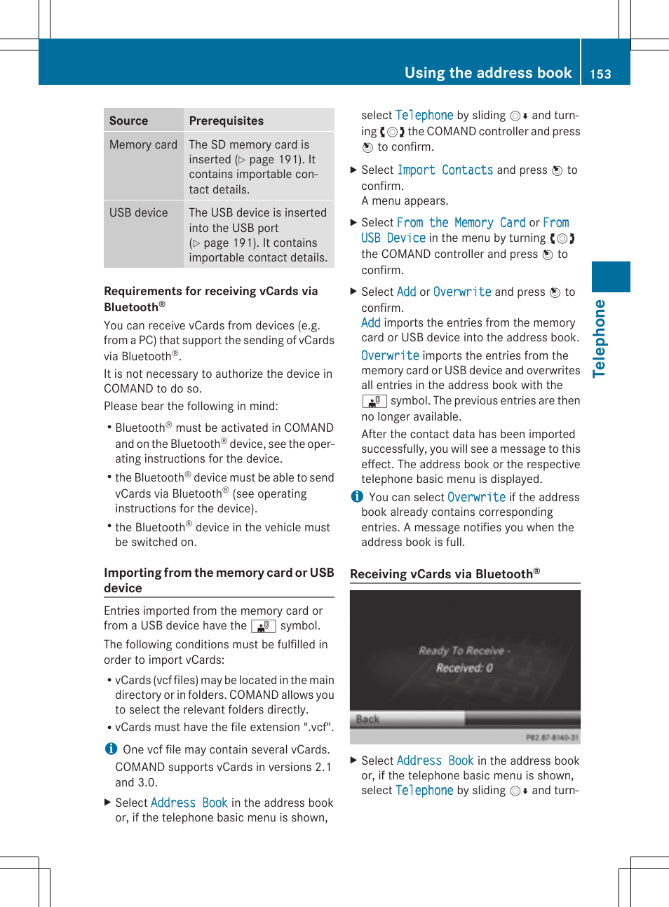 Telephone, Using the address book | Mercedes-Benz CLS-Class 2014 COMAND Manual User Manual | Page 155 / 270
