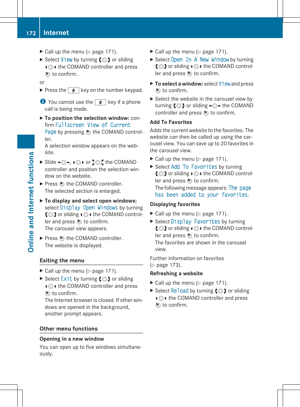 Online and int ern et fu nct ions, Internet | Mercedes-Benz CLS-Class 2014 COMAND Manual User Manual | Page 174 / 270