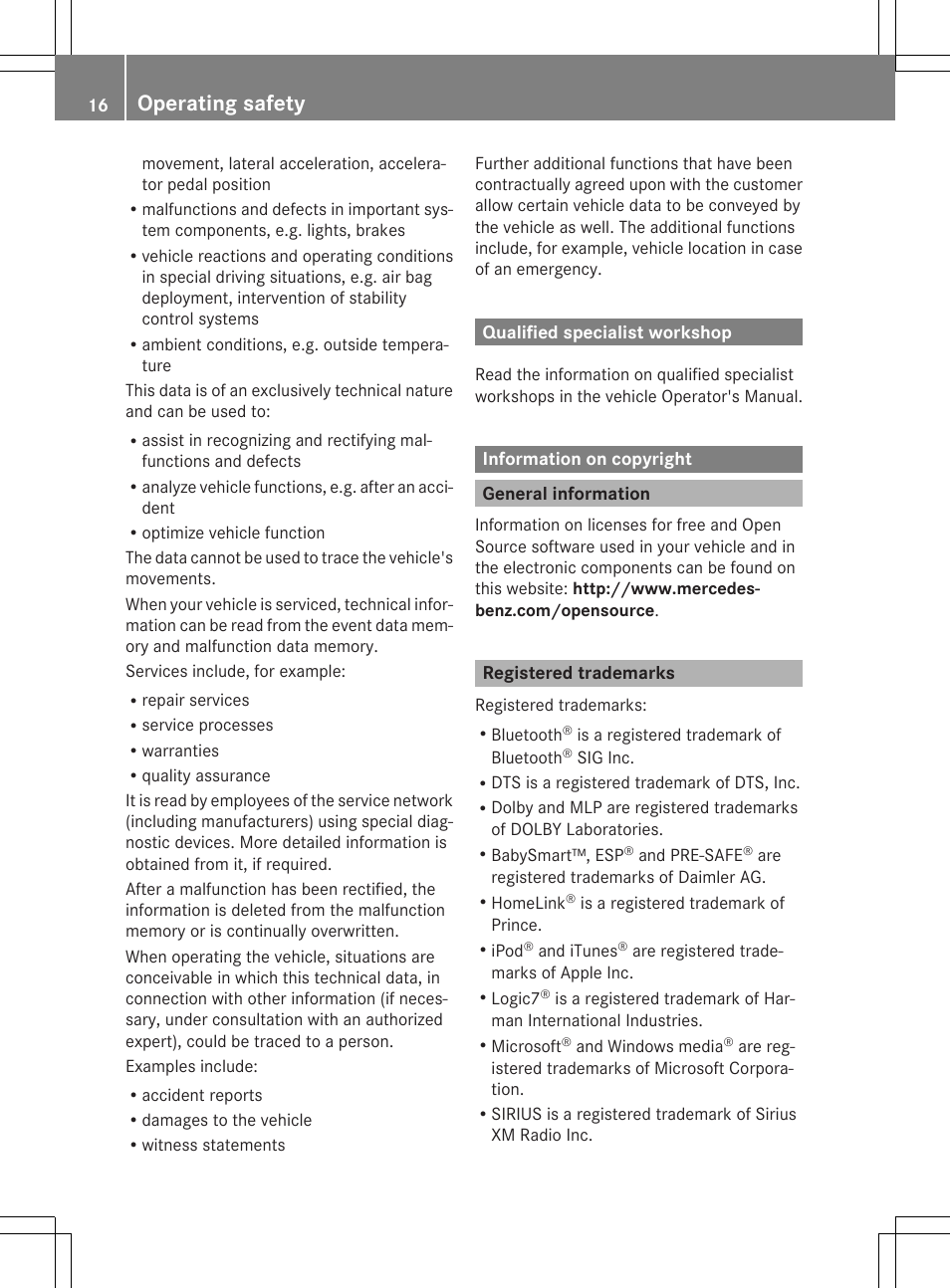 Operating safety | Mercedes-Benz CLS-Class 2014 COMAND Manual User Manual | Page 18 / 270