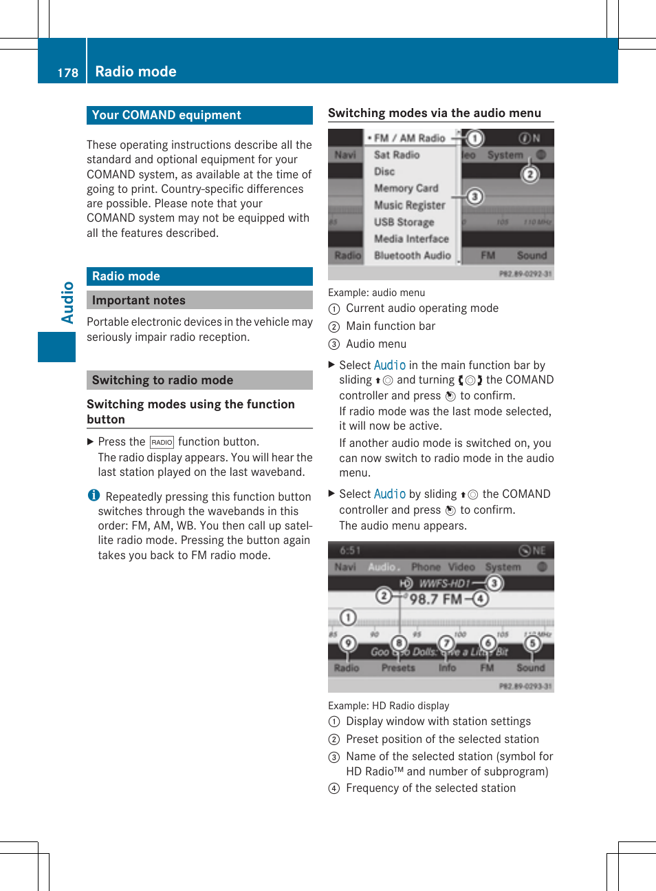 Aud io, Radio mode | Mercedes-Benz CLS-Class 2014 COMAND Manual User Manual | Page 180 / 270