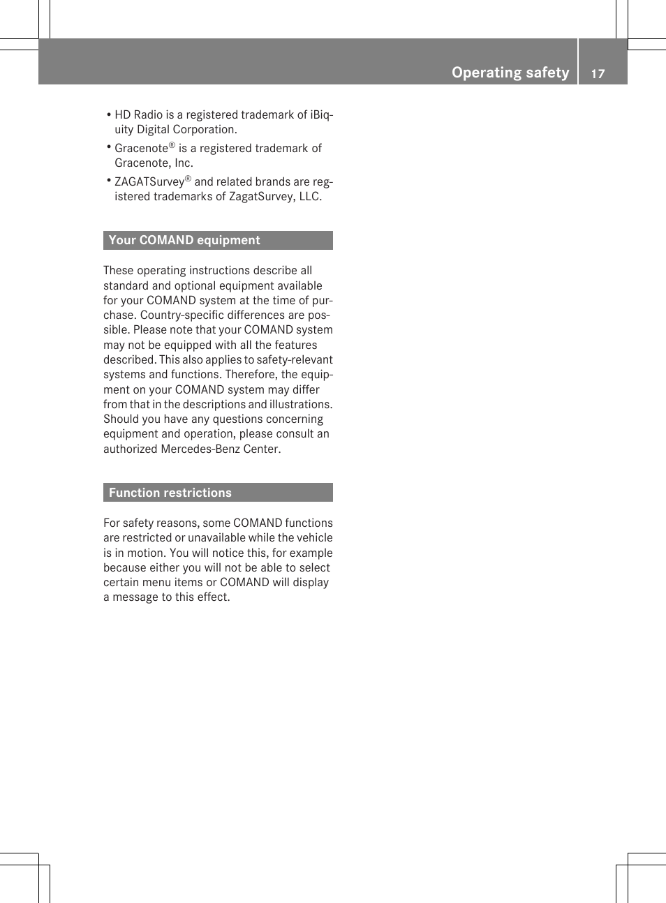 Operating safety | Mercedes-Benz CLS-Class 2014 COMAND Manual User Manual | Page 19 / 270