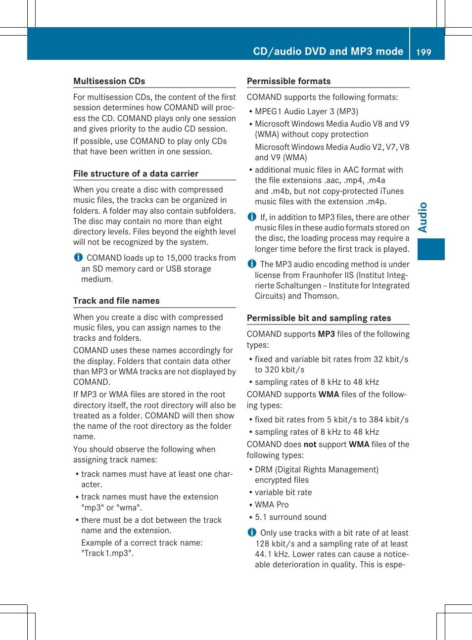 Audio, Cd/audio dvd and mp3 mode | Mercedes-Benz CLS-Class 2014 COMAND Manual User Manual | Page 201 / 270