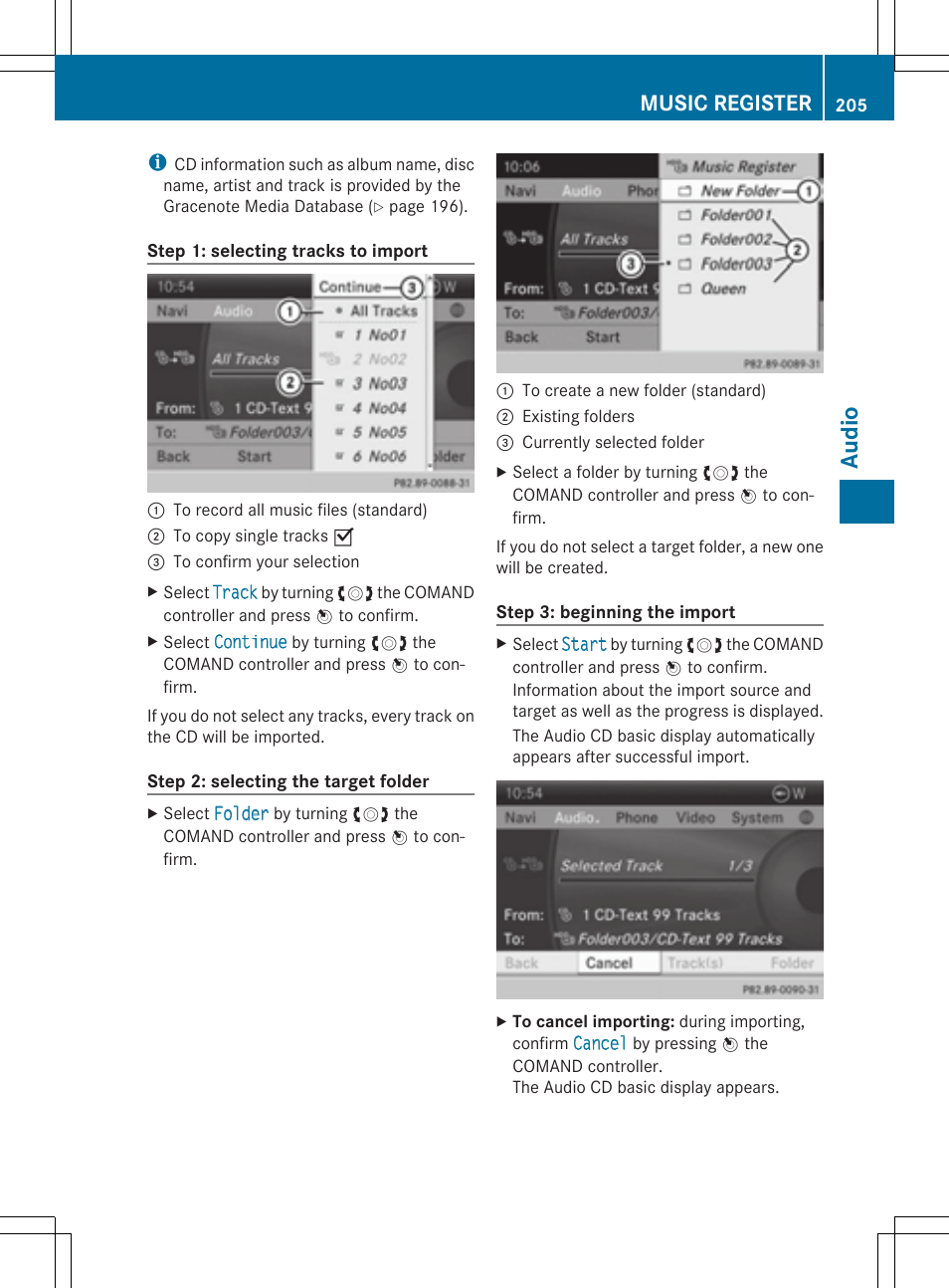 Aud io, Music register | Mercedes-Benz CLS-Class 2014 COMAND Manual User Manual | Page 207 / 270