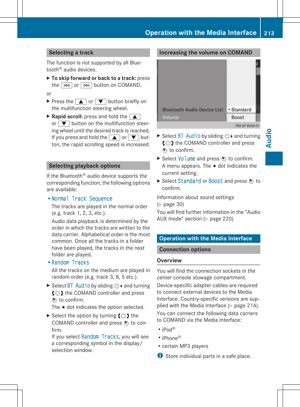 Audio, Operation with the media interface | Mercedes-Benz CLS-Class 2014 COMAND Manual User Manual | Page 215 / 270