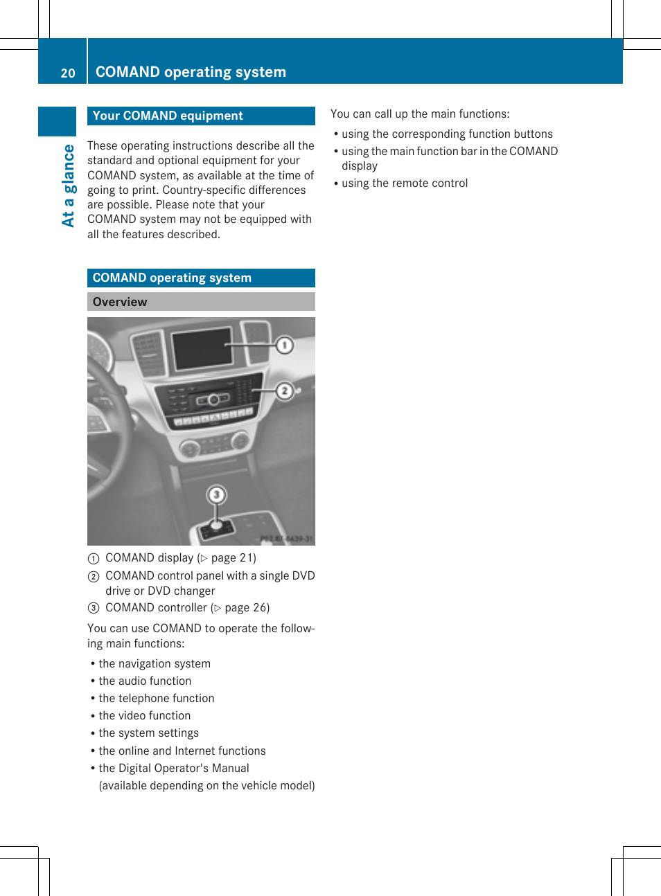 At a gla nce, Comand operating system | Mercedes-Benz CLS-Class 2014 COMAND Manual User Manual | Page 22 / 270