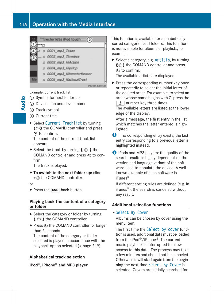 Aud io, Operation with the media interface | Mercedes-Benz CLS-Class 2014 COMAND Manual User Manual | Page 220 / 270