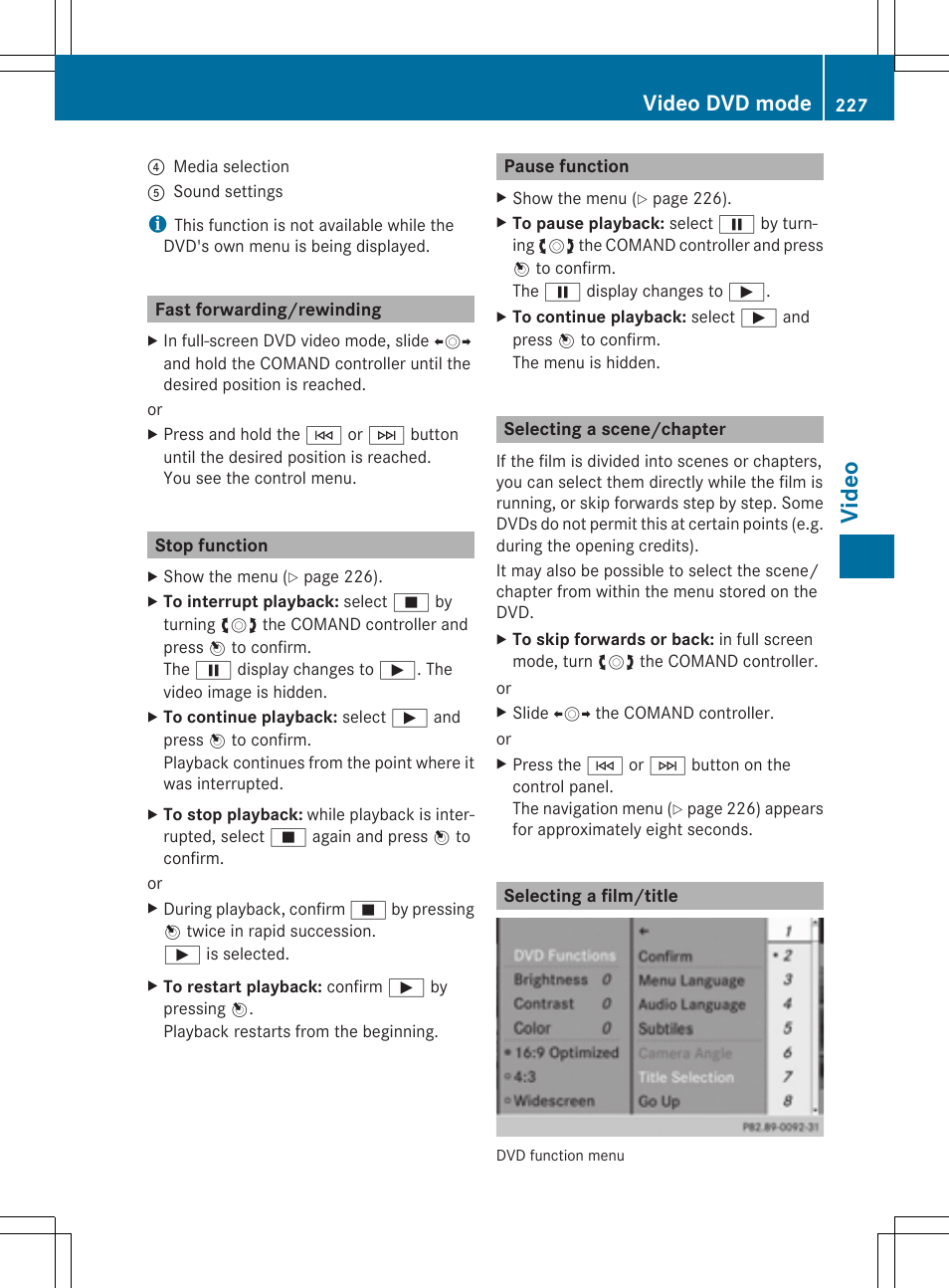 Video, Video dvd mode | Mercedes-Benz CLS-Class 2014 COMAND Manual User Manual | Page 229 / 270