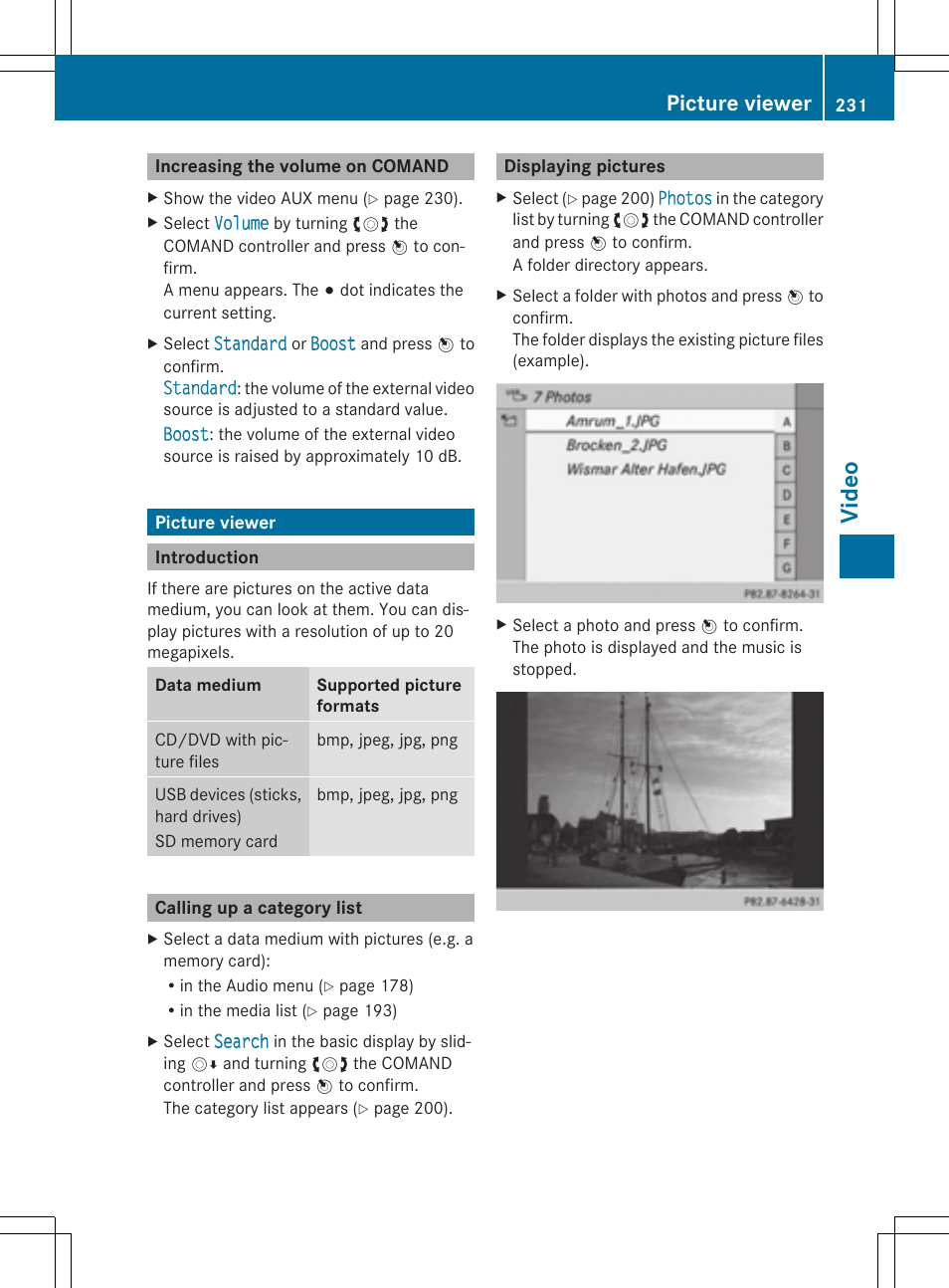 Vi deo, Picture viewer | Mercedes-Benz CLS-Class 2014 COMAND Manual User Manual | Page 233 / 270
