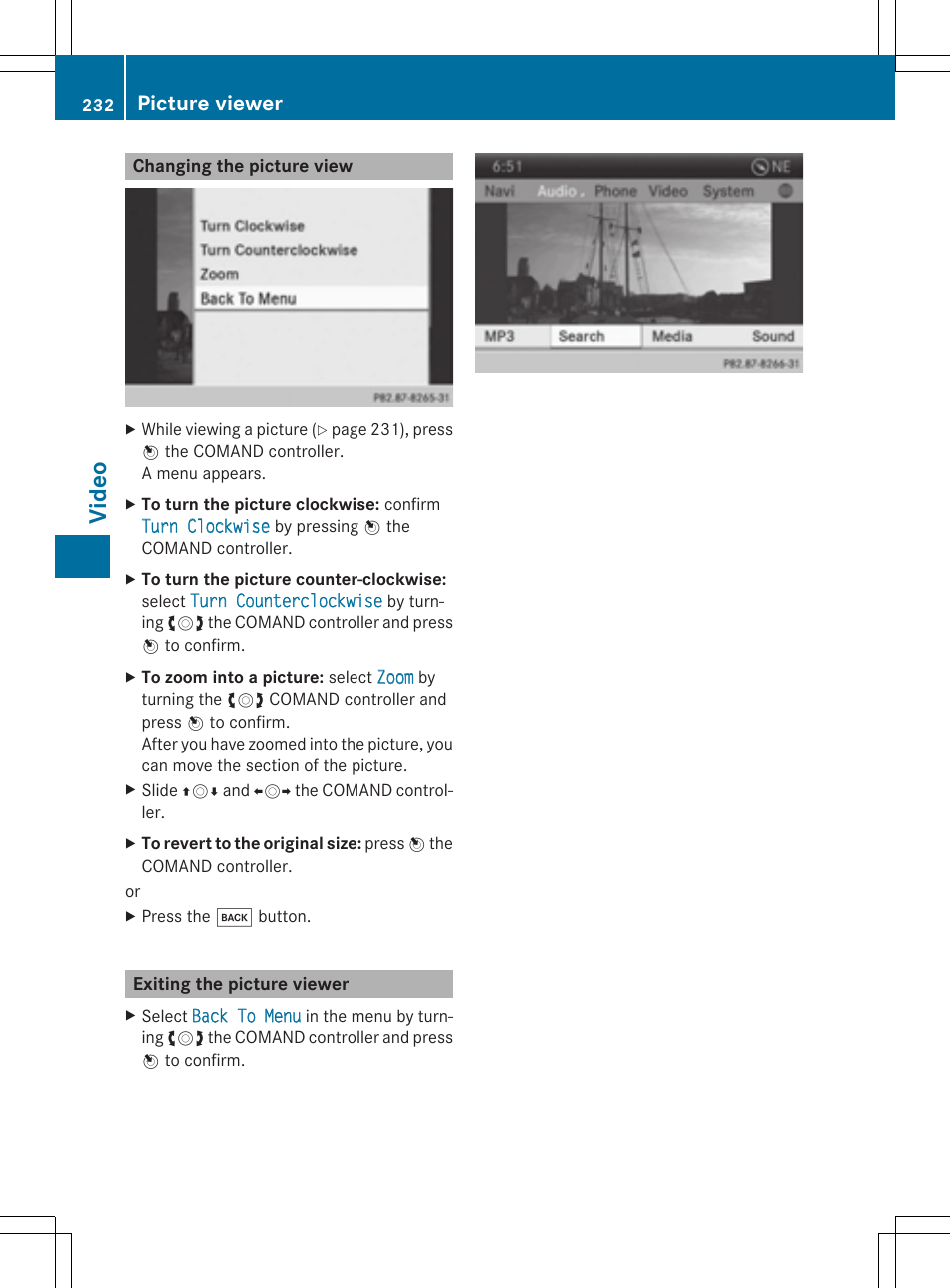 Vid eo, Picture viewer | Mercedes-Benz CLS-Class 2014 COMAND Manual User Manual | Page 234 / 270