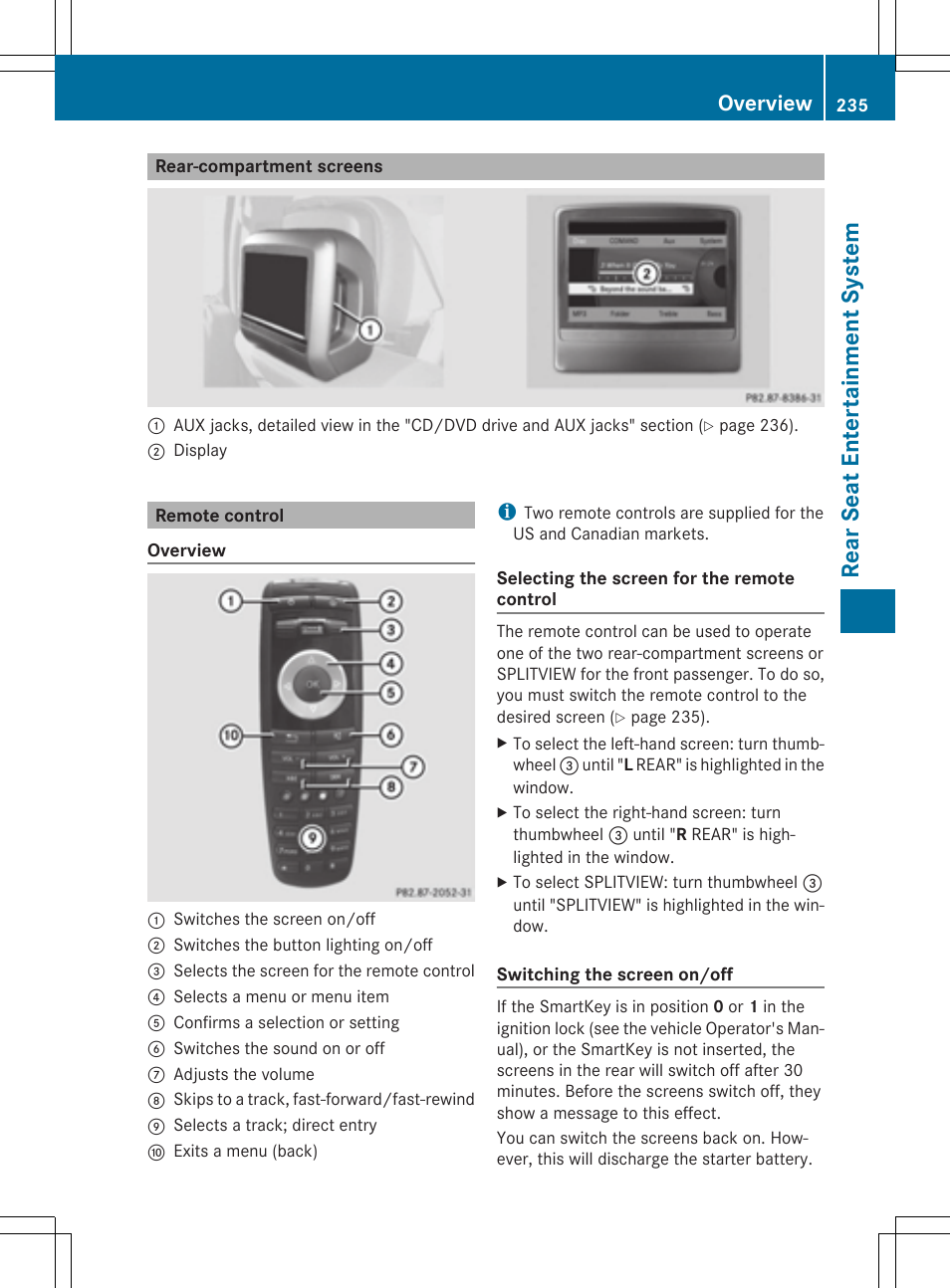 Rear se at en tertain men tsys tem, Overview | Mercedes-Benz CLS-Class 2014 COMAND Manual User Manual | Page 237 / 270