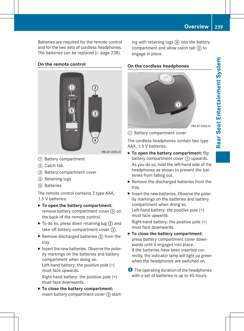 Rear seat entertain ment sys tem, Overview | Mercedes-Benz CLS-Class 2014 COMAND Manual User Manual | Page 241 / 270